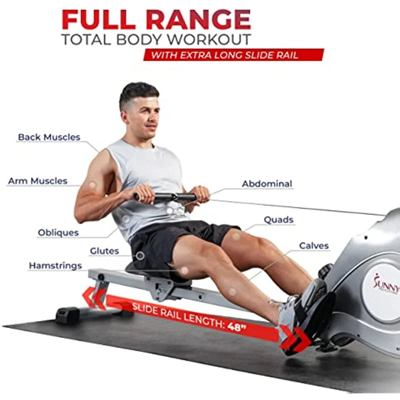 Sunny Health &amp; Fitness Magnetic Rowing Machine with Extended Slide Rail