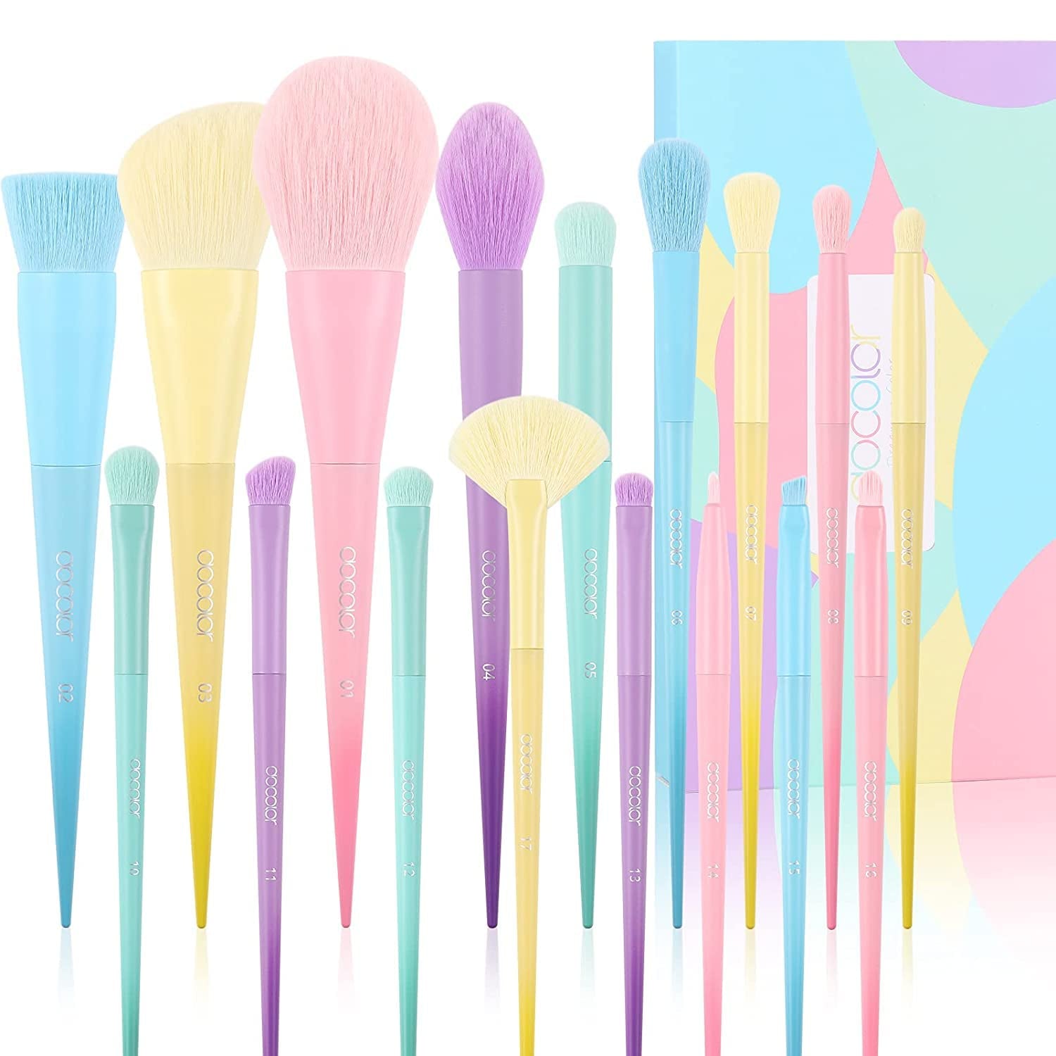 Makeup Brushes 17 Pcs Colourful Makeup Brush Set Premium Gift Synthetic Kabuki Foundation Blending Face Powder Blush Concealers Eyeshadow Rainbow Make up Brush Set - Dream of Color