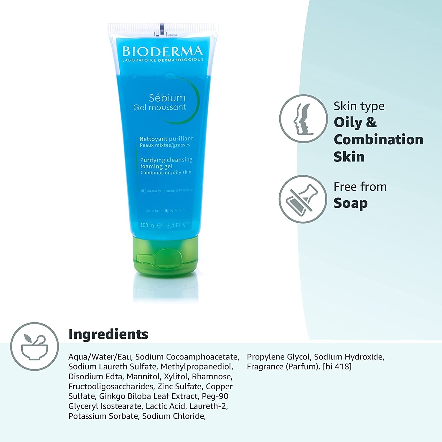 Bioderma - Face Cleanser - Sébium - Makeup Removing Cleanser - Skin Purifying - Face Wash for Combination to Oily Skin