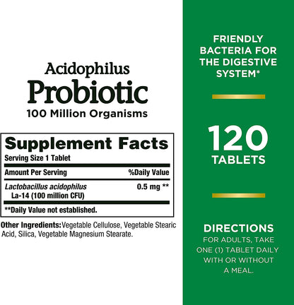 Acidophilus Probiotic, Daily Probiotic Supplement, Supports Digestive Health, 1 Pack, 120 Tablets