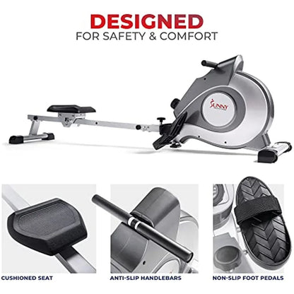 Sunny Health &amp; Fitness Magnetic Rowing Machine with Extended Slide Rail